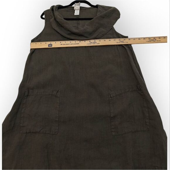 Match Point USA Linen Olive Green Sleeveless Cowl Neck A-Line Tunic - Picture 4 of 6